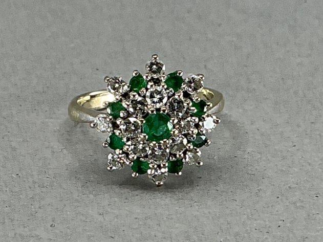 14K White Gold 4 Tier Emerald and Diamond Ring