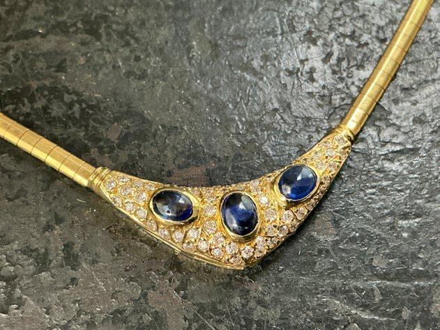 14K Omega Chain with Sapphire and Diamonds