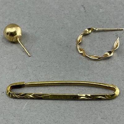 14K Tie Bar adn Earrings