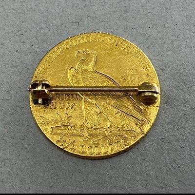 Incused Quarter Eagle Gold Coin Brooch