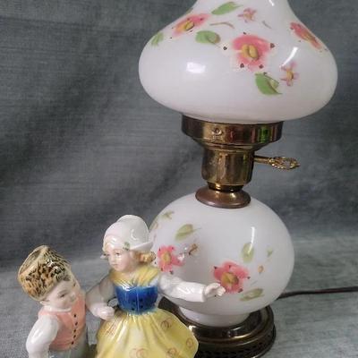 Vintage Germany Karl Ens Volkstedt Dancing Children Figurine And Hurricane Lamp