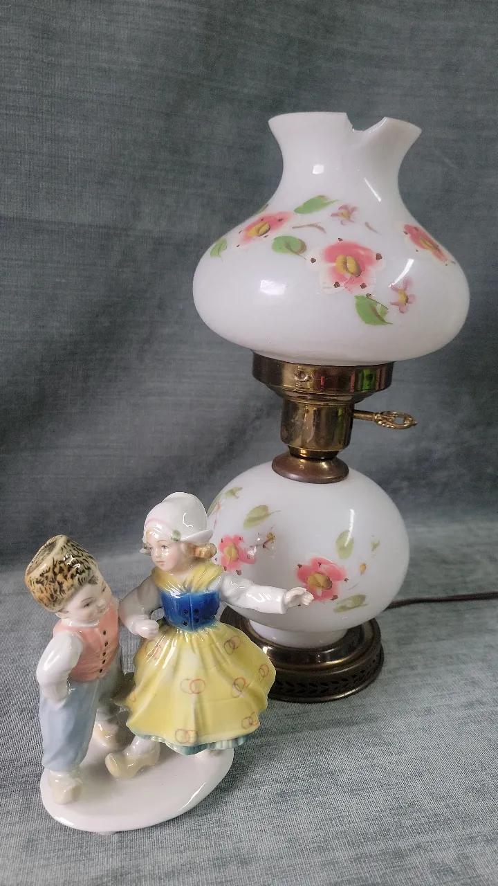 Vintage Germany Karl Ens Volkstedt Dancing Children Figurine And Hurricane Lamp