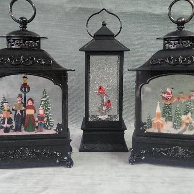 Set Of 3 Light-Up Black Lantern  Snow Globes