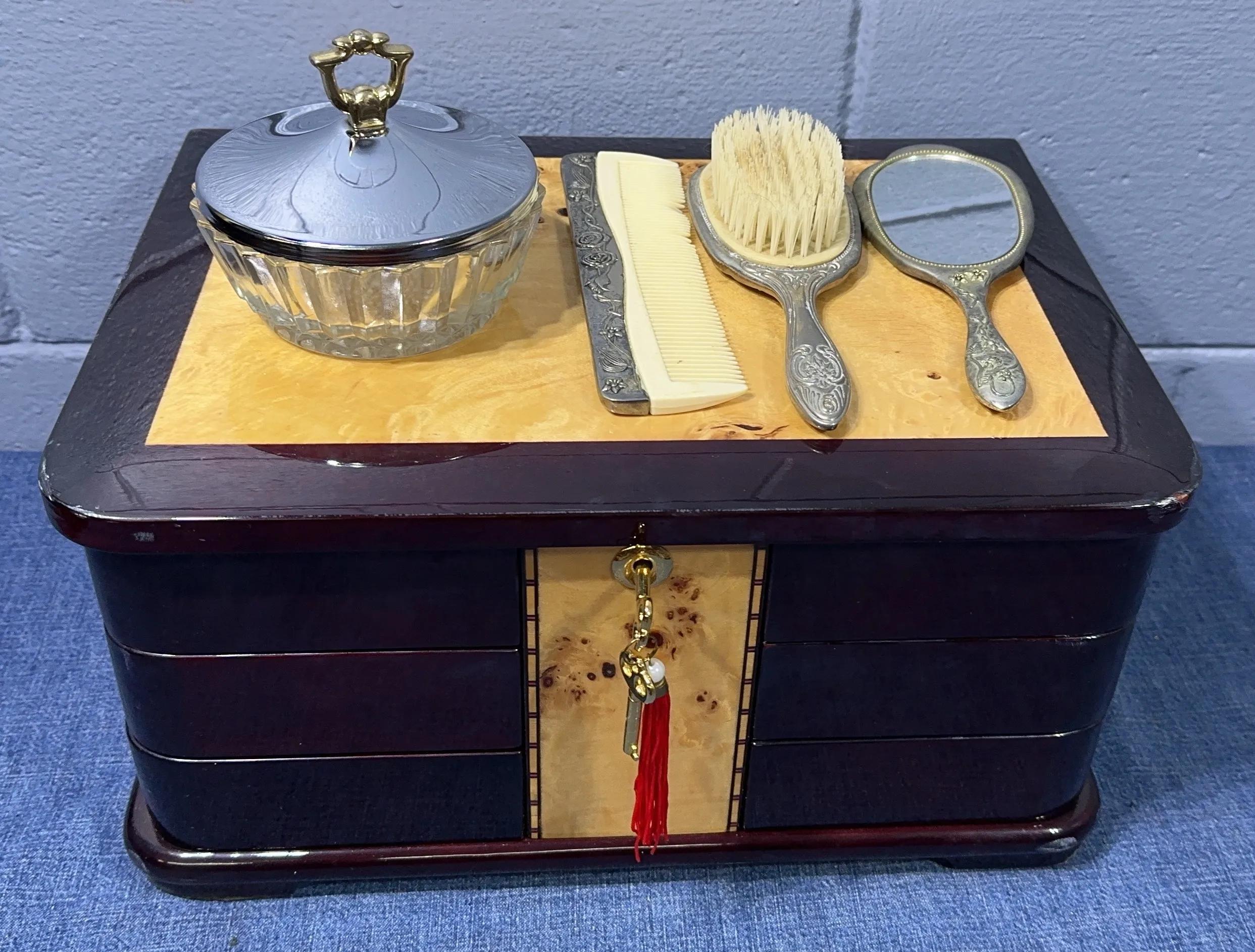 Jewelry Box And Silverplated Brush Set