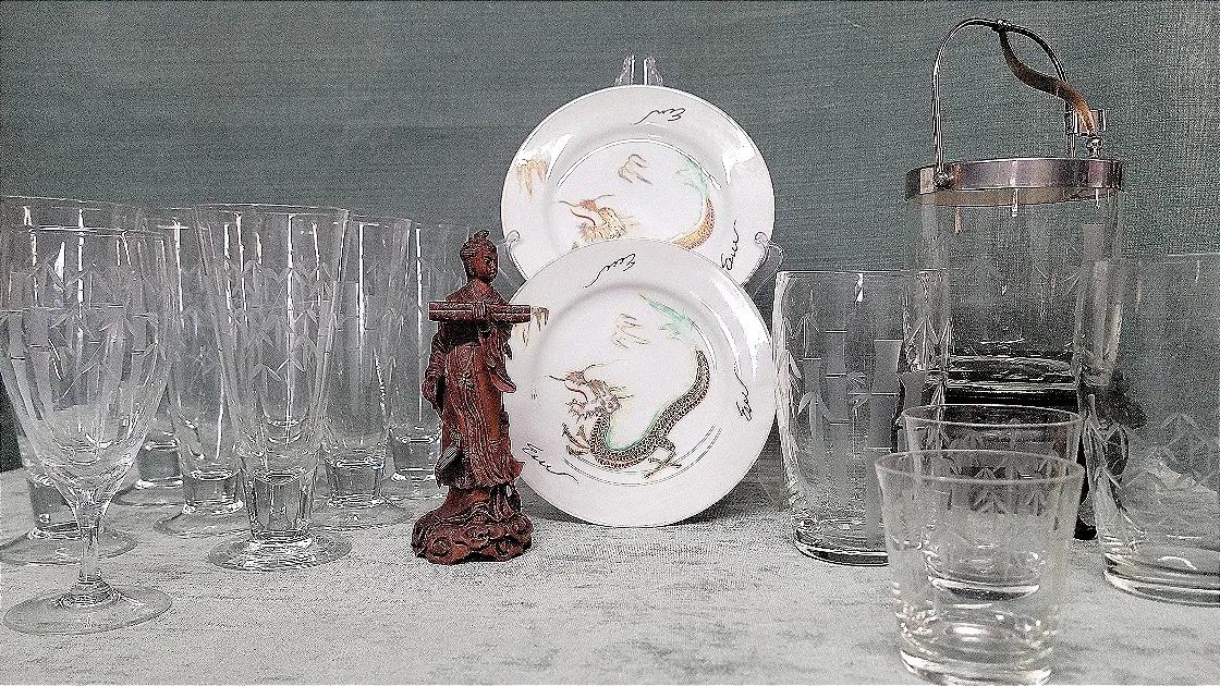 MCM Japanese Sasaki "Bamboo" Glassware And More Vintage Items