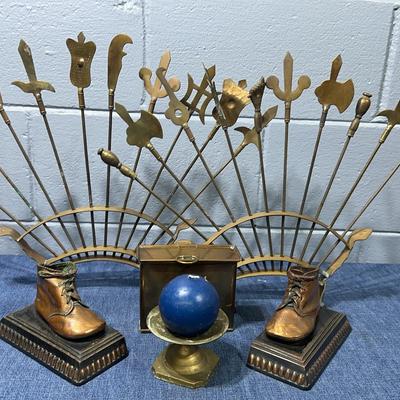 Vintage Set of Brass Weapon Skewers Shish Kabobs w/ Stand
