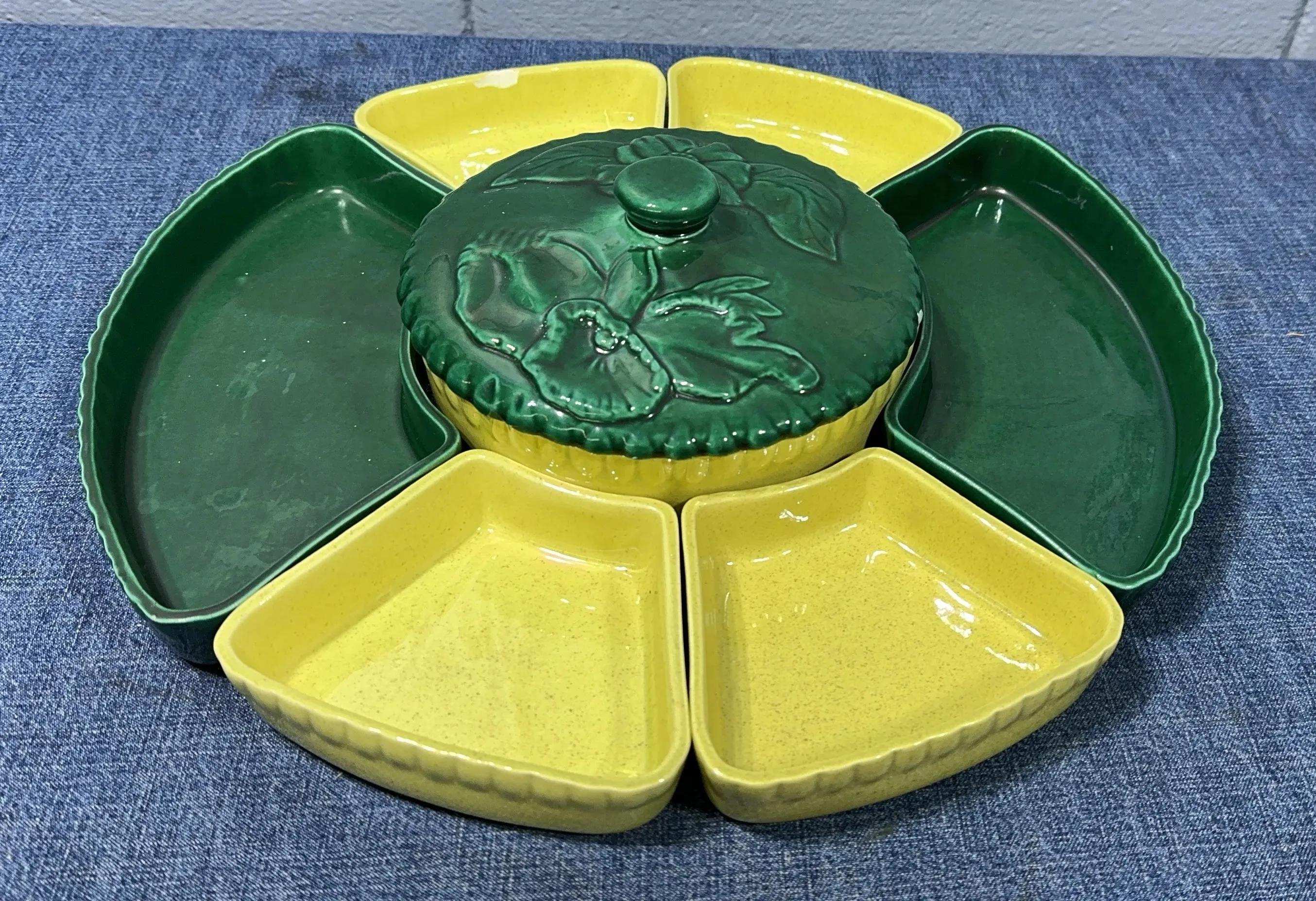 Vintage California Pottery lazy susan serving set. 