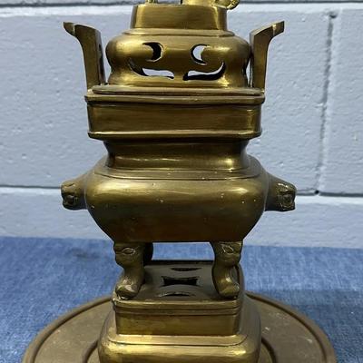 Antique Bronze Brass Chinese Covered Censer