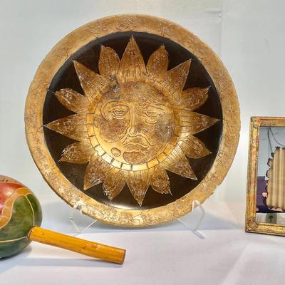Folk Art & Vintage Décor Trio – Cartagena Rattle, Sun Bowl & Ornate Frame