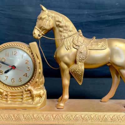 United Clock Corp- Gold Tone Horse Mantel Clock