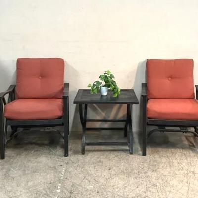 Haywood Metal Rocker Patio Chairs W/ Aluminum Side Table 