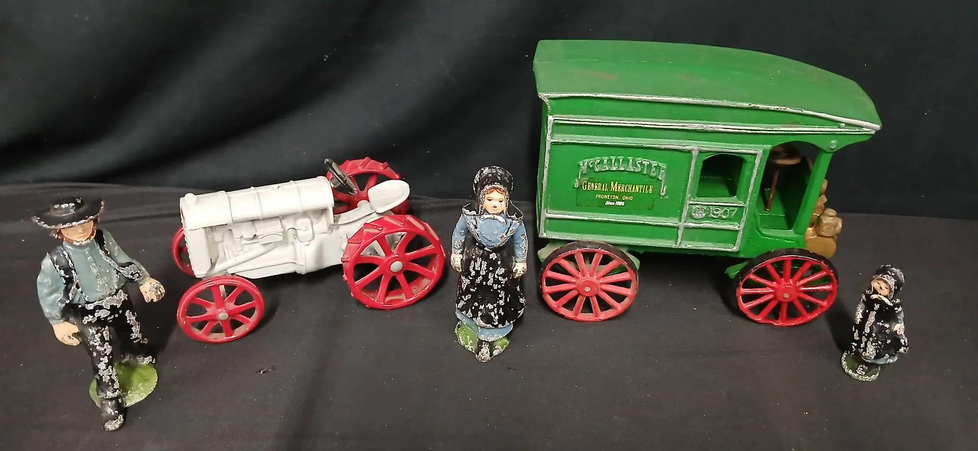 Vintage Cast Iron Collectibles Truck, Tractor and family