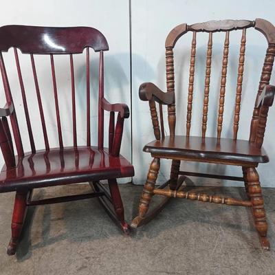 Pair of Vintage Children’s Wooden Rocking Chairs – Windsor & Spindle-Back Styles