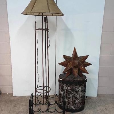 Southwestern Iron Décor Collection – Floor Lamp, Cut-Metal Basket, Moravian Star & Wine Rack
