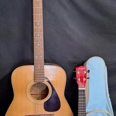 Yamaha FG-335 Acoustic Guitar And A Martin Smith UK-222-A Soprano Ukulele