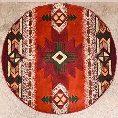 Round Rust-Toned Southwest Style Rug