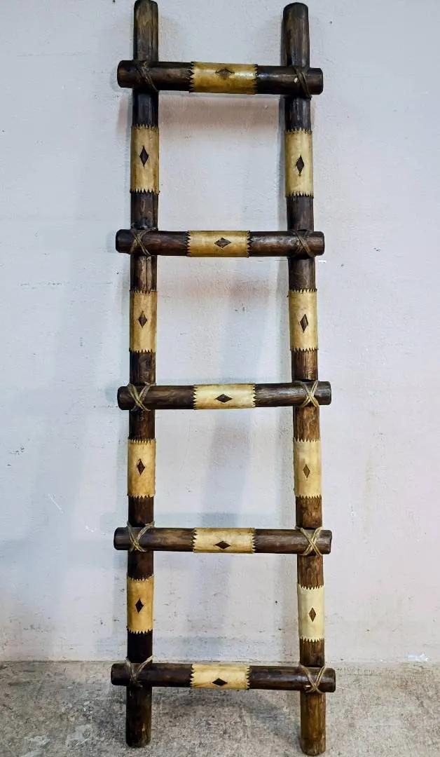 Rustic Wood And Leather Ladder