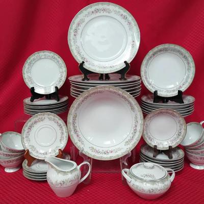 45 Kenwood "Pink Rose & Gold Scroll" Fine China Set