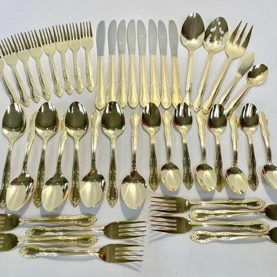 45-Pc Gold Plate Flatware Set with Case – Stainless Steel, 8 Place Settings