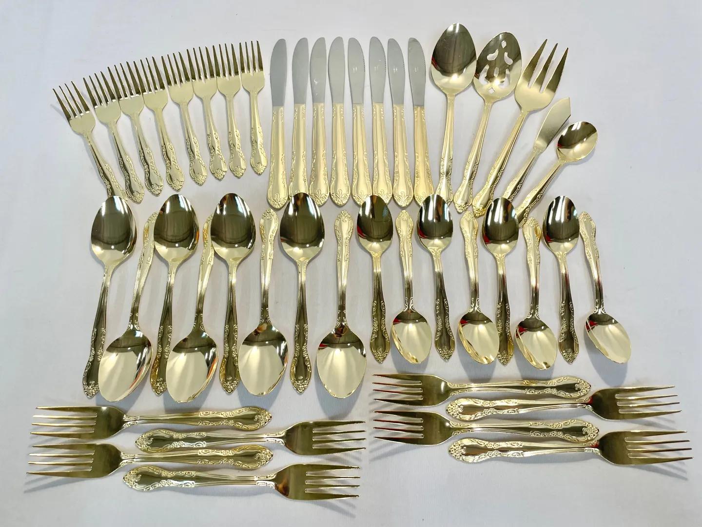 45-Pc Gold Plate Flatware Set with Case – Stainless Steel, 8 Place Settings