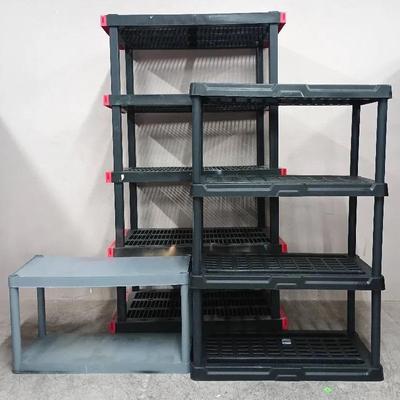 Lot of 3 Heavy-Duty Plastic Utility Shelving Units – Including Craftsman 5-Tier Rack