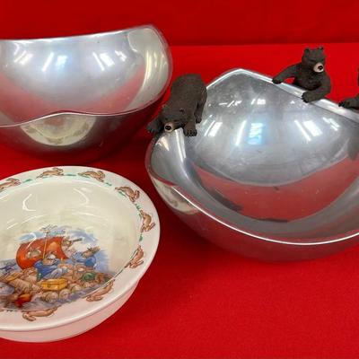 Lot of Nambe 1967 Richard K. Thomas Bowls + Royal Doulton “Bunnykins” Golden Jubilee Bowl