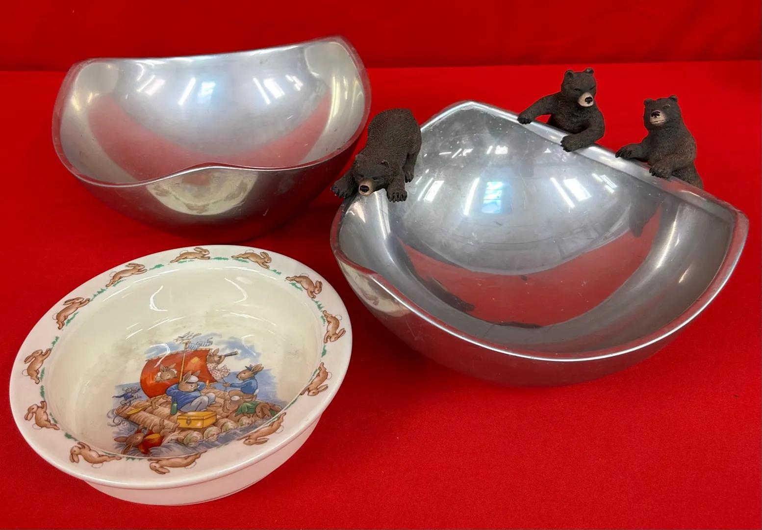 Lot of Nambe 1967 Richard K. Thomas Bowls + Royal Doulton “Bunnykins” Golden Jubilee Bowl
