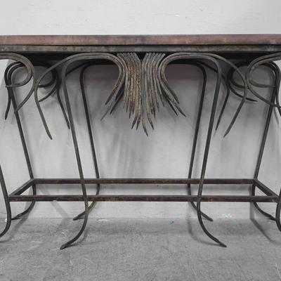 Hand-Forged Iron Console Table with Concrete Slab Top