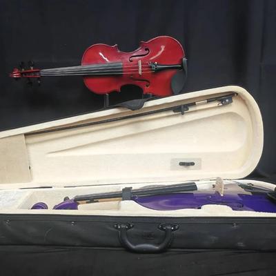 Pair of Violins – Mendini by Cecilio MA-Purple & Red Violin with Teller Bridge (Germany)