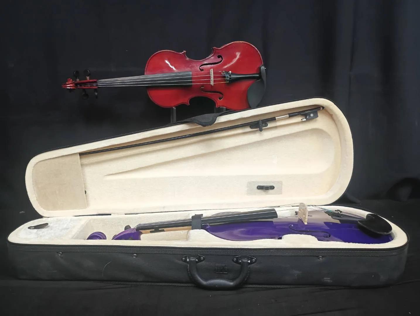 Pair of Violins – Mendini by Cecilio MA-Purple & Red Violin with Teller Bridge (Germany)
