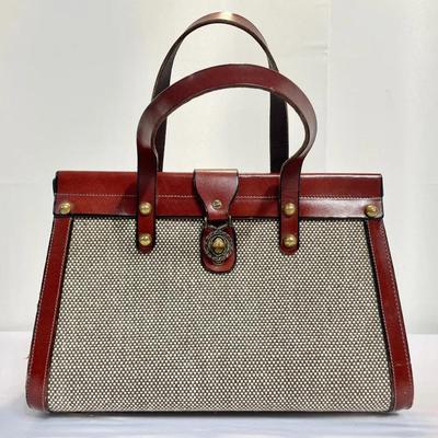 Vintage John Romain Tweed & Leather Satchel Handbag