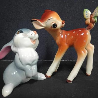 Vintage 1950s Walt Disney “Bambi & Thumper” Ceramic Figurine Pair