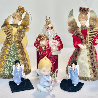 Beautiful Wax Angels, Radko Santa Ornament And Mixed Holiday Bundle
