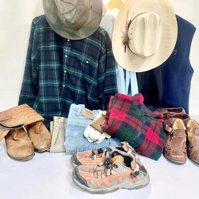 Men’s Outerwear Bundle — Cowboy Boots, Salomon Shoes, Wranglers, Flannels & Extras