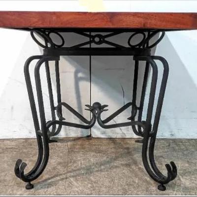 Handcrafted Iron & Hardwood Accent Table with Turquoise Inlay