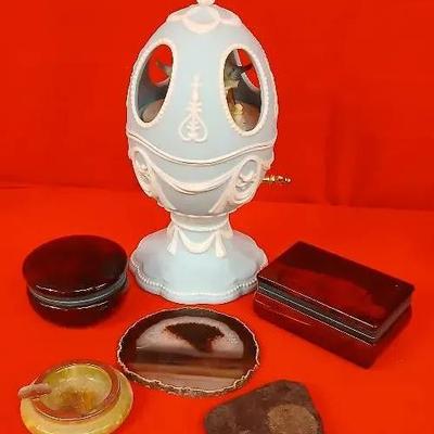 Large 10" H Animated Music Box- Two Alabaster Boxes