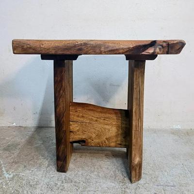 Rustic Mesquite Slab Table With Turquoise Inlay