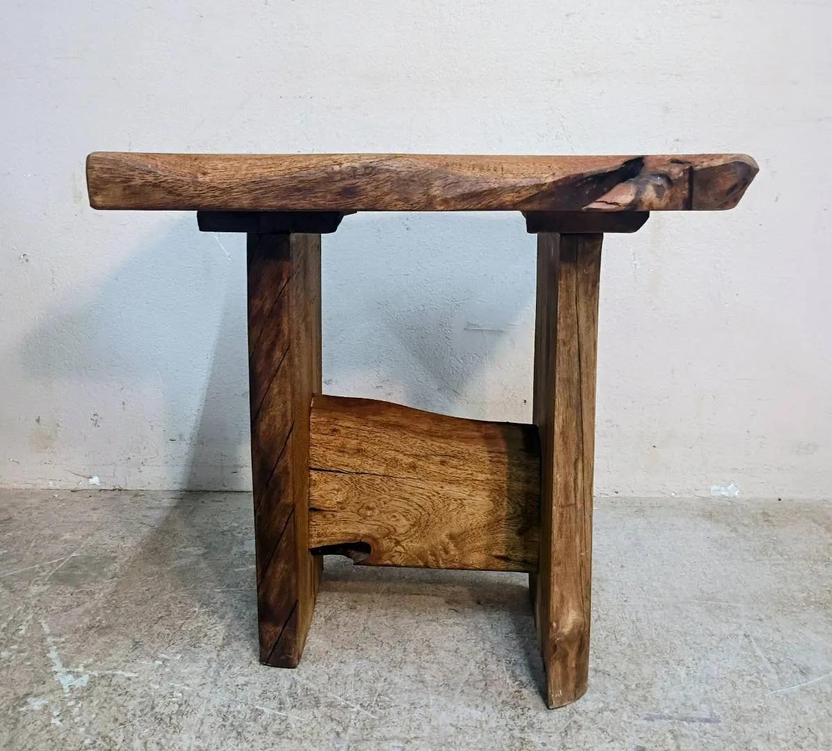 Rustic Mesquite Slab Table With Turquoise Inlay