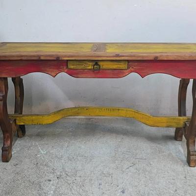 Painted Knotty Pine Console Table
