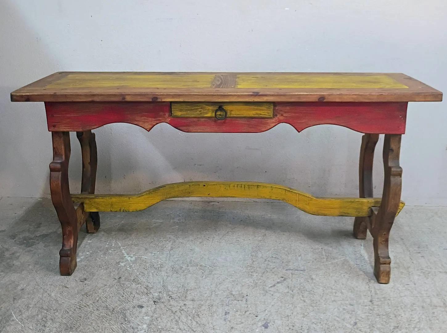 Painted Knotty Pine Console Table