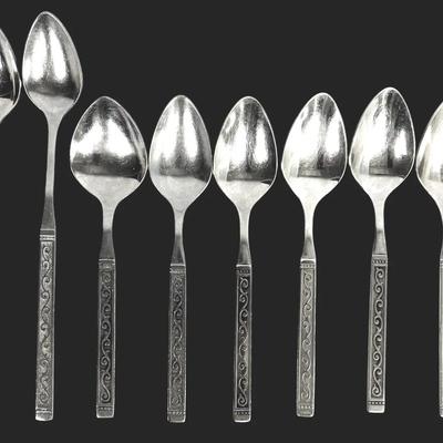 8-pc Set Oneida Ltd. “Spanish Court” Stainless Flatware – Ice Tea, Soup & Teaspoons, Mid-Century