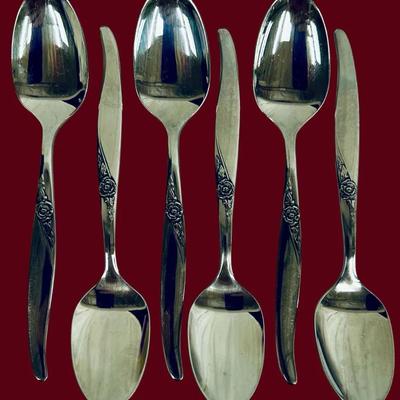 6-pc Set Oneida “La Rose” Stainless Demitasse Spoons – 4.5” Floral Pattern
