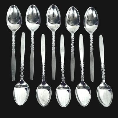 10-pc Set Lyon Stainless Teaspoons “Alhambra” Pattern, Mid-Century Design