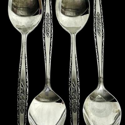 4-pc Set Interpur “Rose Garden” Stainless Tablespoons Vintage Floral H