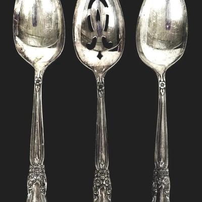 3-pc Set 1847 Rogers Bros. / Oneida Ltd. “Valley Rose” Silverplate Serving Spoon Set – 1956 Pattern