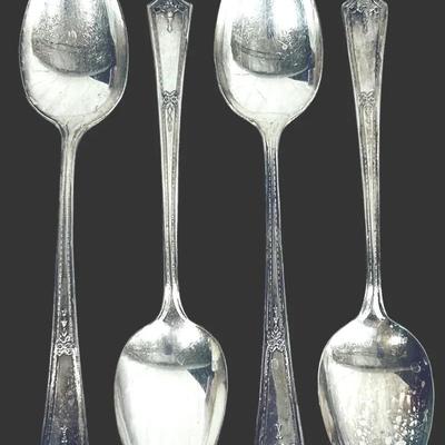 4-pc Set Vintage National Silver Co. “Bouquet Silverplate” Serving Spoons – Ornate Urn & Scroll De