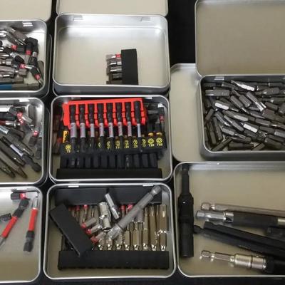 Eight Tins Filled With Hex Bits (All Shapes And Sizes)