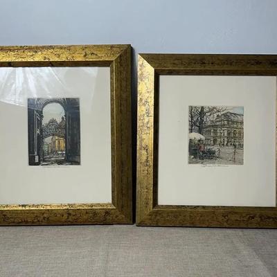 Colored Etchings By Austrian Artist Robert Kashmir (Vienna Opera House And Michaelertor Gate)
