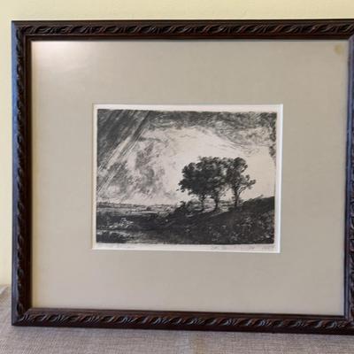 Framed Reproduction Of Rembrandt’s  “De drie bomen”