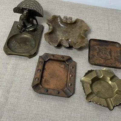 Vintage Ashtrays (brass, Tin, Metal, Possible Jade)